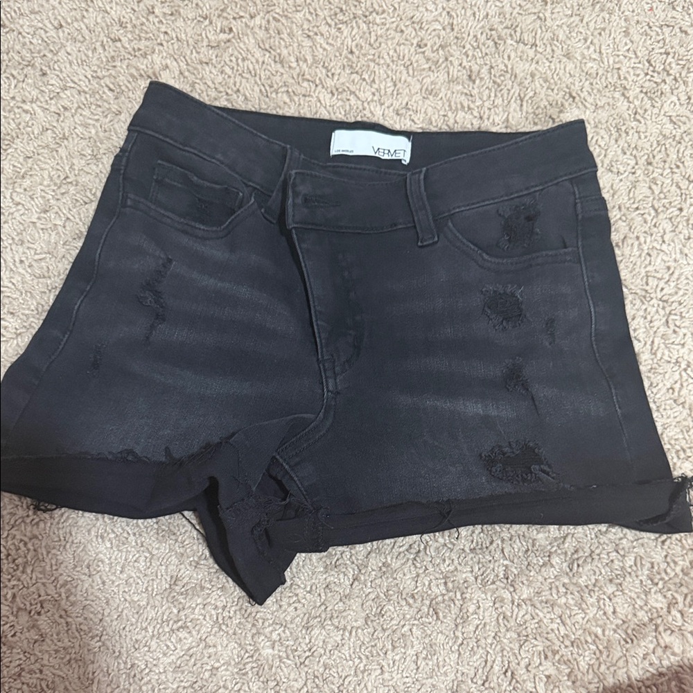 VM Black Distressed Jean Shorts